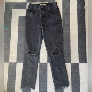 Abercrombie black distressed high rise mom Jean